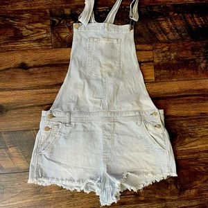 American Eagle outfitters railroad striped short overalls
